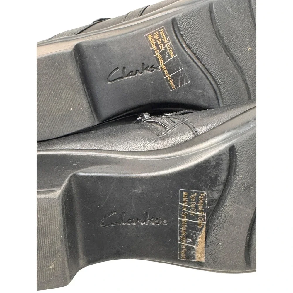 Clarks Loafers Genette Arc Black Leather Women‎ Size 8M Wedge Heel Comfort Shoes